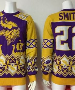 Exceptional Vikings #22 Harrison Smith Purple/Yellow Men's Ugly Sweater