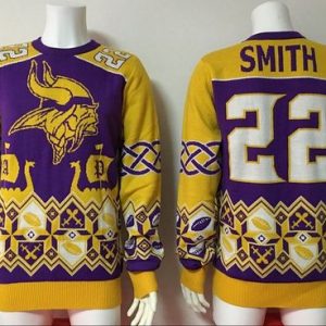 Exceptional Vikings #22 Harrison Smith Purple/Yellow Men's Ugly Sweater