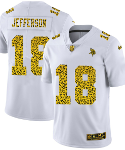 Gorgeous Minnesota Vikings #18 Justin Jefferson Men's Flocked Leopard Print Vapor Limited NFL Jersey White