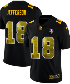 Exceptional Minnesota Vikings #18 Justin Jefferson Men's Black Golden Sequin Vapor Limited NFL Jersey