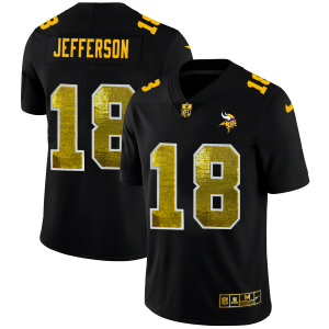 Exceptional Minnesota Vikings #18 Justin Jefferson Men's Black Golden Sequin Vapor Limited NFL Jersey