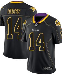 Finest Vikings #14 Stefon Diggs Lights Out Black Men's Stitched NFL Limited Rush Jersey