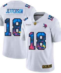 Exquisite Minnesota Vikings #18 Justin Jefferson Men's White Multi-Color 2020 NFL Crucial Catch Limited NFL Jersey