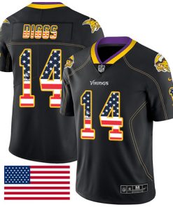 High quality Vikings #14 Stefon Diggs Black Men's Stitched NFL Limited Rush USA Flag Jersey