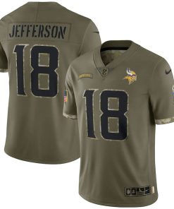 High quality Minnesota Vikings #18 Justin Jefferson Men's 2022 Salute To Service Limited Jersey - Olive