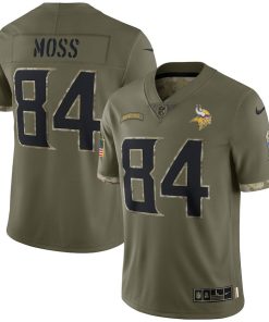Exquisite Minnesota Vikings #84 Randy Moss Men's 2022 Salute To Service Limited Jersey - Olive