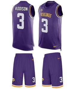 Exceptional Vikings #3 Jordan Addison Purple Team Color Men's Stitched NFL Limited Tank Top Suit Jersey