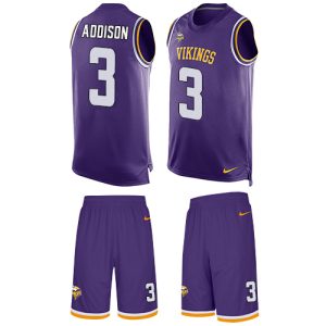 Exceptional Vikings #3 Jordan Addison Purple Team Color Men's Stitched NFL Limited Tank Top Suit Jersey
