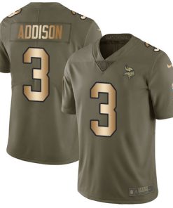 Superb Vikings #3 Jordan Addison Olive/Gold Men's Stitched NFL Limited 2017 Salute To Service Jersey