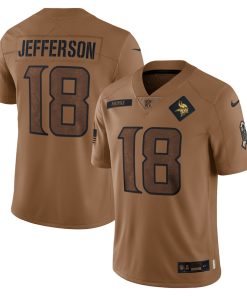 Marvelous Minnesota Vikings #18 Justin Jefferson Men's 2023 Salute To Service Limited Jersey - Brown