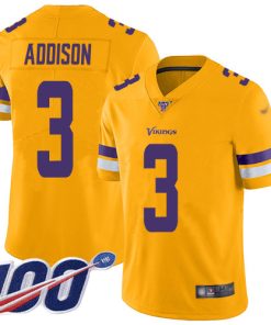Outstanding Vikings #3 Jordan Addison Gold Men's Stitched NFL Limited Inverted Legend 100th Season Jersey
