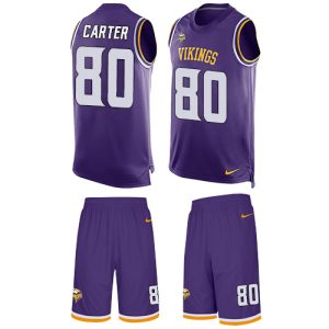 Exceptional Vikings #80 Cris Carter Purple Team Color Men's Stitched NFL Limited Tank Top Suit Jersey