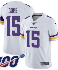 Superior Vikings #15 Josh Dobbs White Men's Stitched NFL 100th Season Vapor Untouchable Limited Jersey