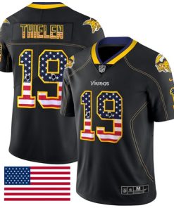 Finest Vikings #19 Adam Thielen Black Men's Stitched NFL Limited Rush USA Flag Jersey