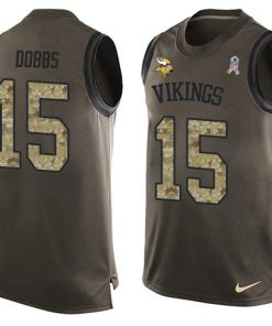 Exquisite Vikings #15 Josh Dobbs Green Men's Stitched NFL Limited Salute To Service Tank Top Jersey