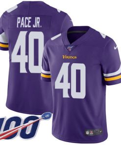Gorgeous Vikings #40 Ivan Pace Jr. Purple Team Color Men's Stitched NFL 100th Season Vapor Limited Jersey
