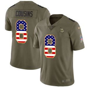 Superior Vikings #8 Kirk Cousins Olive/USA Flag Men's Stitched NFL Limited 2017 Salute To Service Jersey