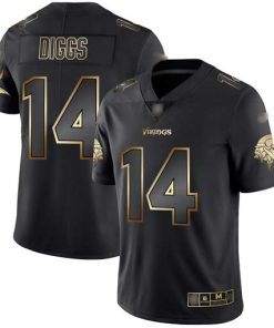 Finest Vikings #14 Stefon Diggs Black/Gold Men's Stitched NFL Vapor Untouchable Limited Jersey