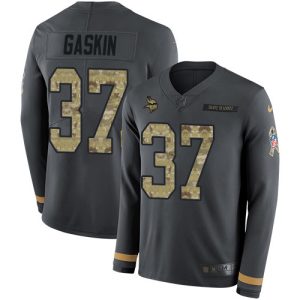 Exceptional Vikings #37 Myles Gaskin Anthracite Salute to Service Men's Stitched NFL Limited Therma Long Sleeve Jersey
