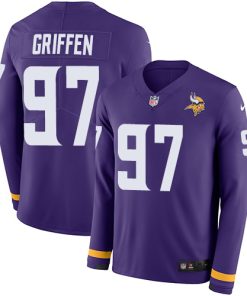 Superb Vikings #97 Everson Griffen Purple Team Color Men's Stitched NFL Limited Therma Long Sleeve Jersey