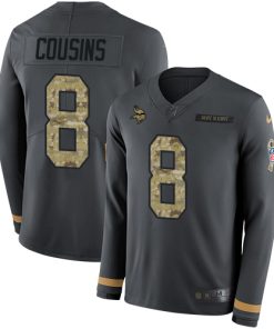Finest Vikings #8 Kirk Cousins Anthracite Salute to Service Men's Stitched NFL Limited Therma Long Sleeve Jersey