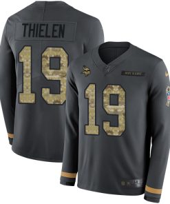 Exquisite Vikings #19 Adam Thielen Anthracite Salute to Service Men's Stitched NFL Limited Therma Long Sleeve Jersey